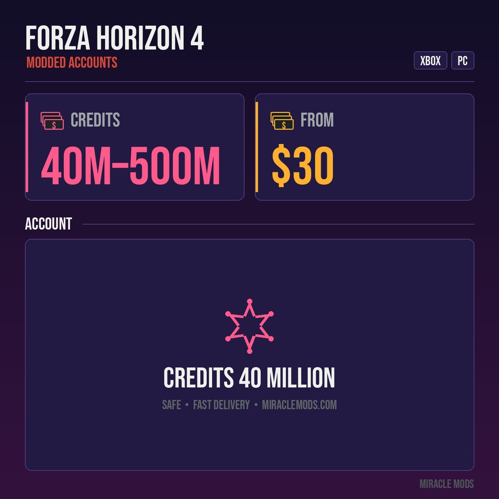 Forza Horizon 4 Credits 40 Million – 500 Million (Xbox/Steam) Forza Horizon 4 Credits 40 Million – 500 Million (Xbox/Steam)