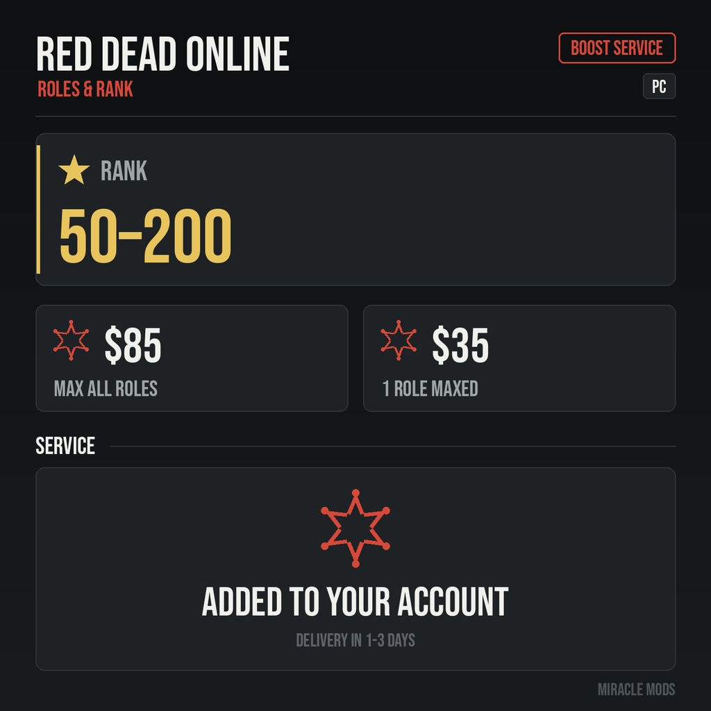 (PC) Red Dead Online Roles & Level/Rank | Steam/Epic Games/Social Club (PC) Red Dead Online Roles & Level/Rank | Steam/Epic Games/Social Club