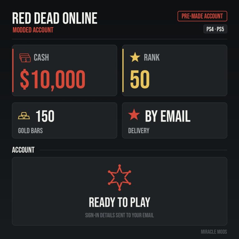 (Playstation) Red Dead Redemption 2 Modded Account Pre-Made Rank 50 10,000 Cash + 150 Gold Bars