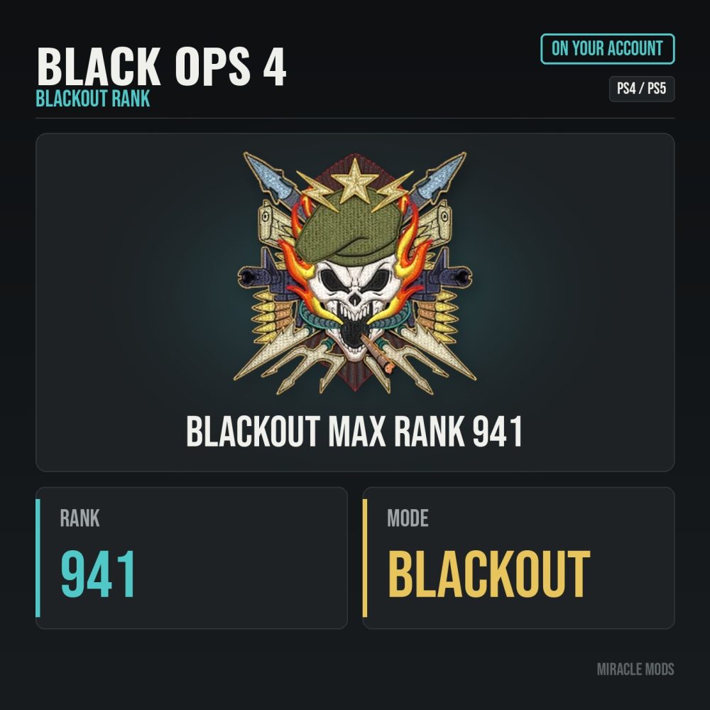 Black Ops 4 Blackout Max Rank 941 (PS4/PS5)