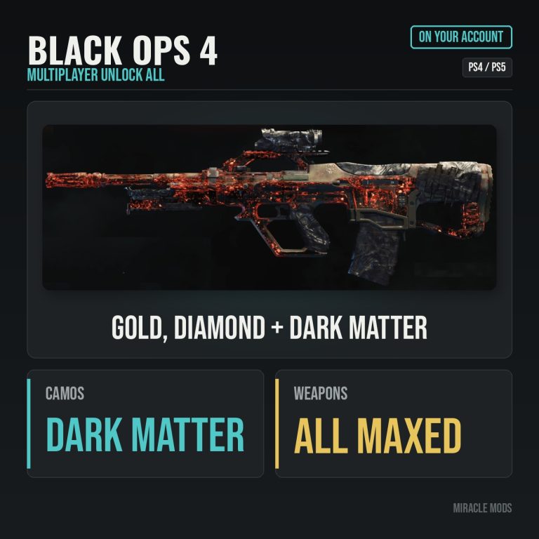 Black Ops 4 Multiplayer Unlock All: Gold, Diamond & Dark Matter (PS4/PS5) Black Ops 4 Multiplayer Unlock All: Gold, Diamond & Dark Matter (PS4/PS5)