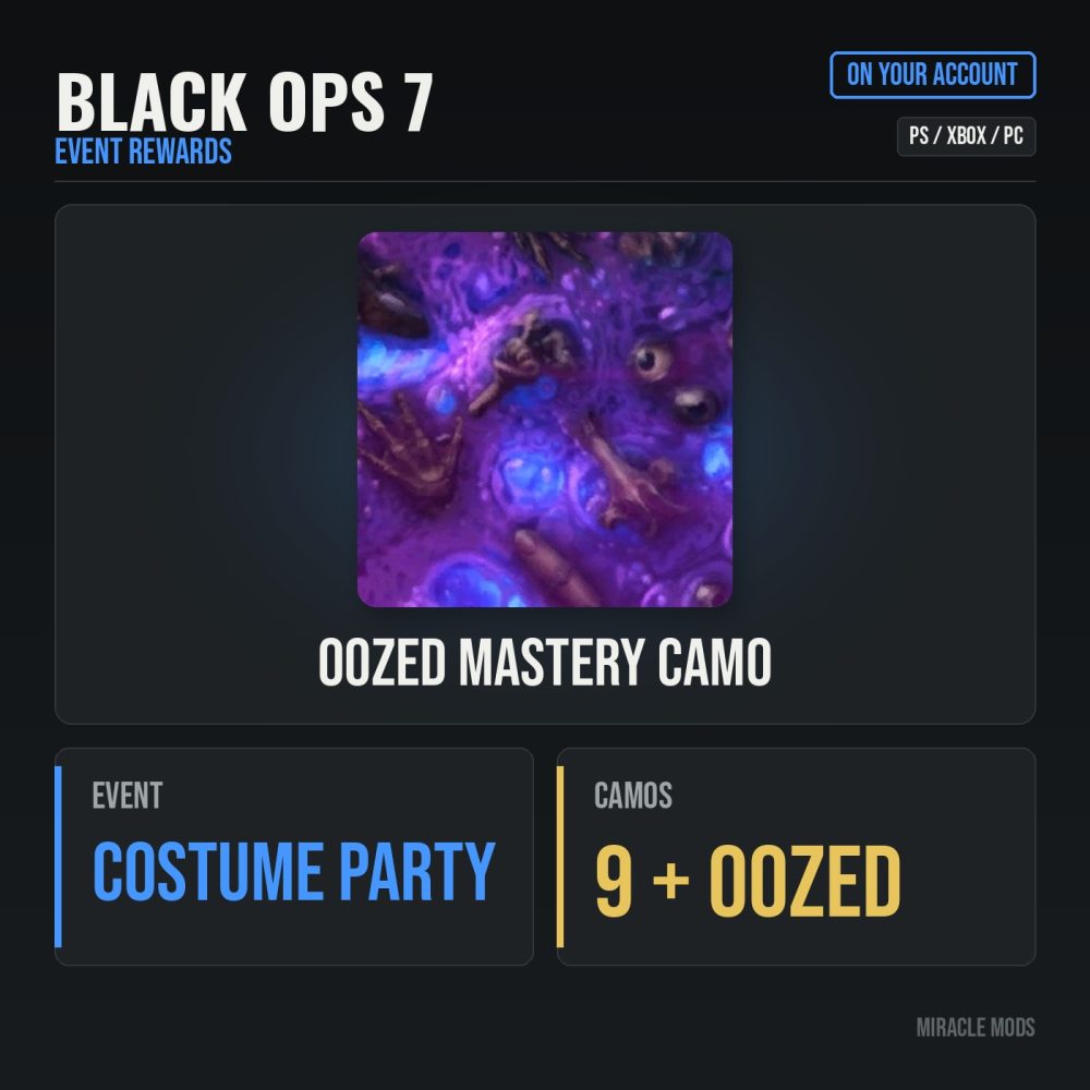 Call of Duty: Black Ops 7: Camo Costume Party Rewards + Oozed Mastery Camo