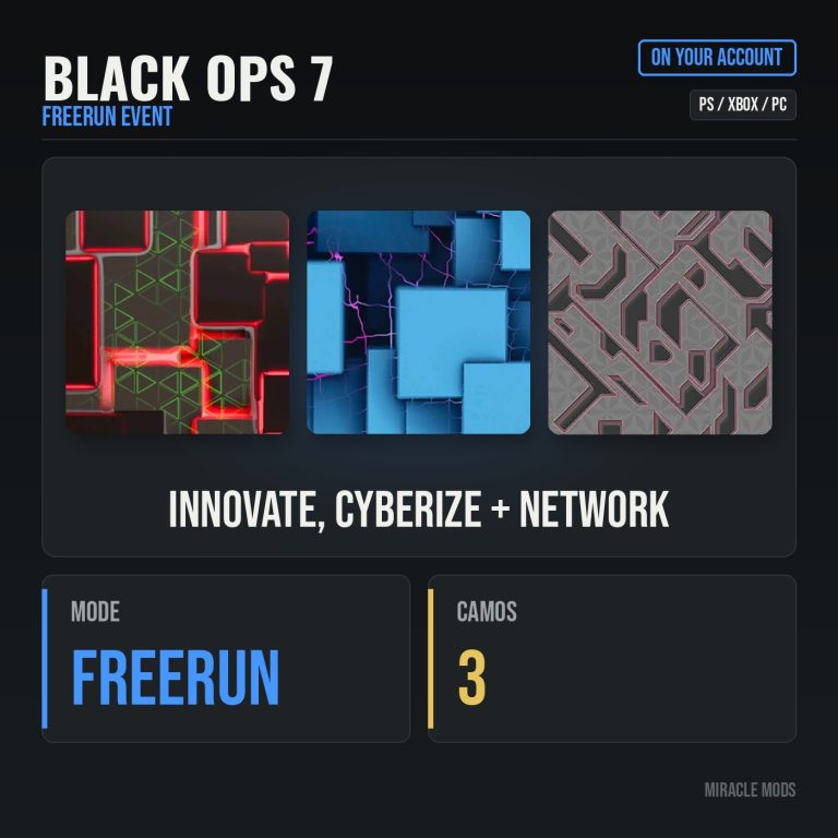 Call of Duty: Black Ops 7: Freerun Event Camos (Innovate, Cyberize, Networked)