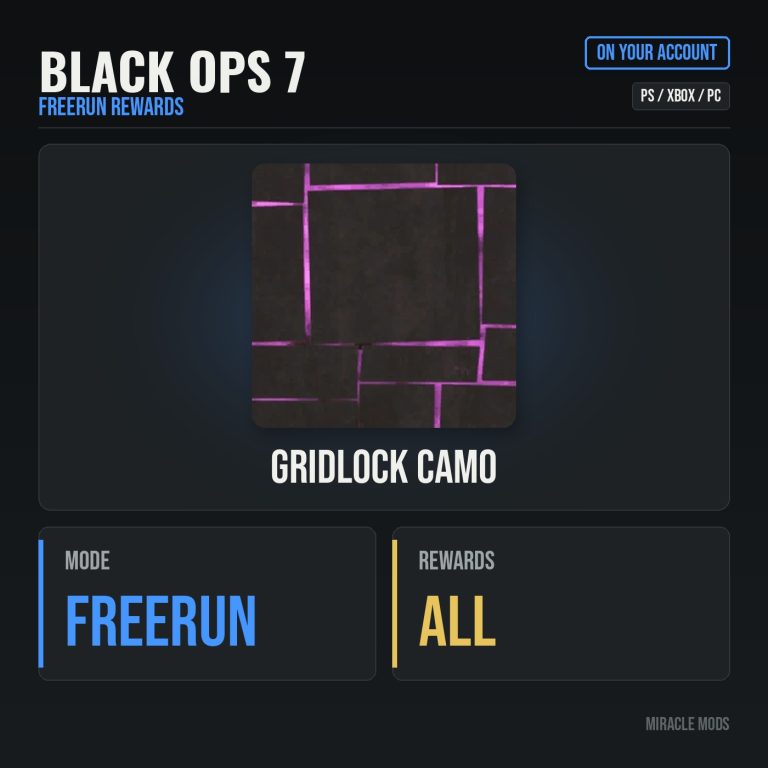 Call of Duty: Black Ops 7: Freerun Rewards + Gridlock Camo Call of Duty: Black Ops 7: Freerun Rewards + Gridlock Camo