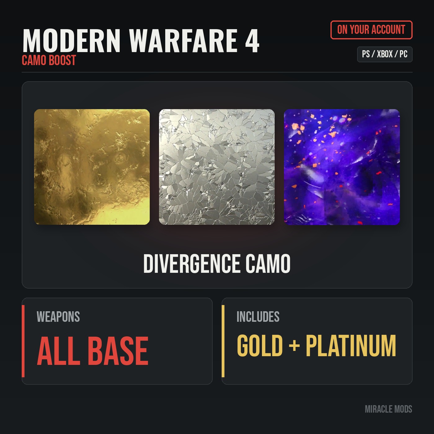 MW4 Divergence camo unlock on all Modern Warfare 4 base weapons