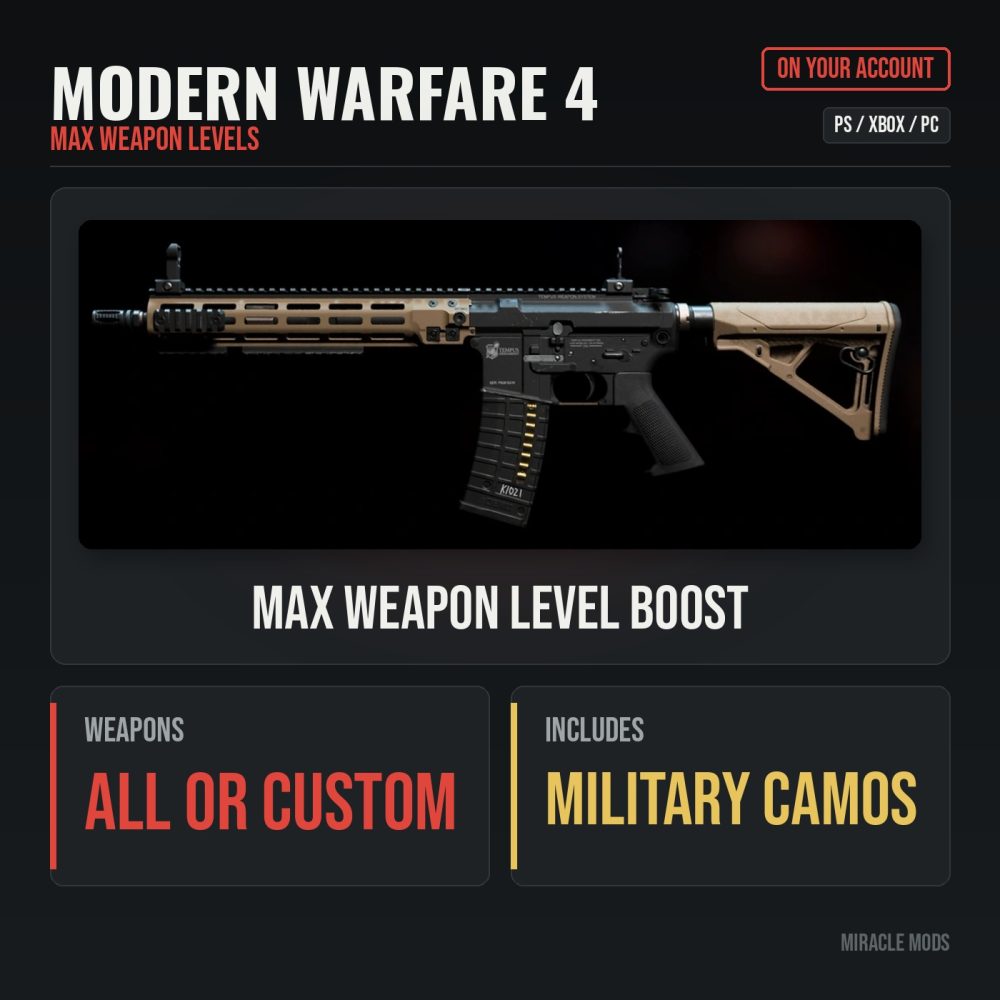 MW4 max weapon level boost for Modern Warfare 4 weapons