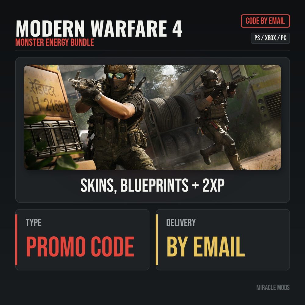 MW4 Monster Energy bundle code with operator skins, blueprints and decal