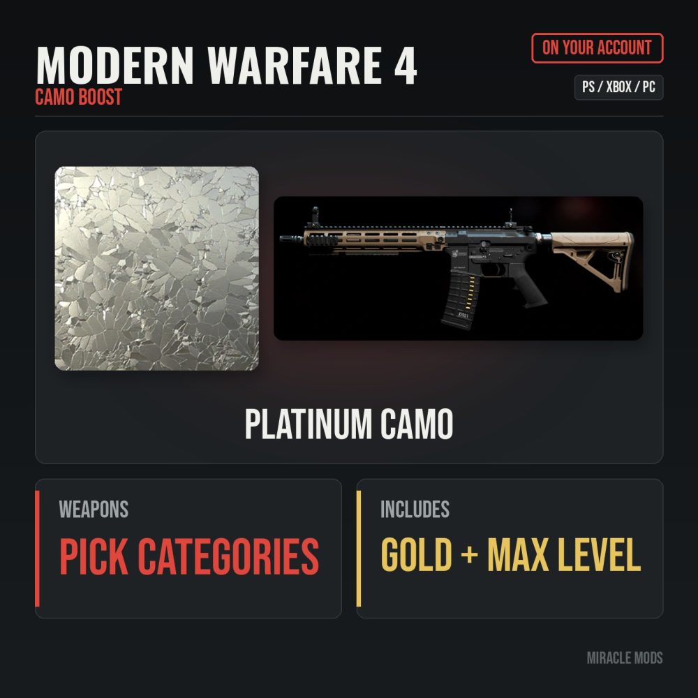 MW4 Platinum camo unlock for Modern Warfare 4 weapon categories