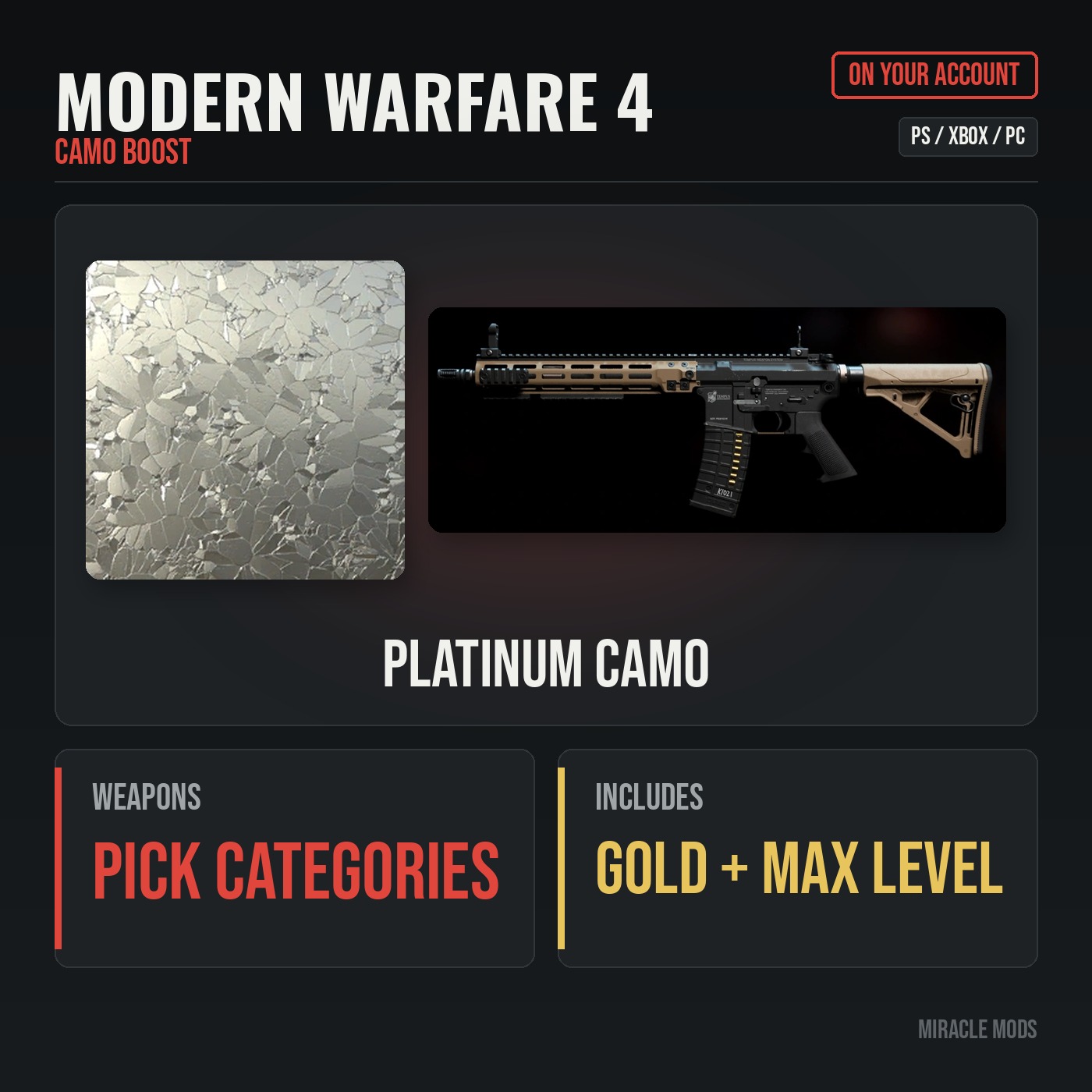 MW4 Platinum camo unlock for Modern Warfare 4 weapon categories
