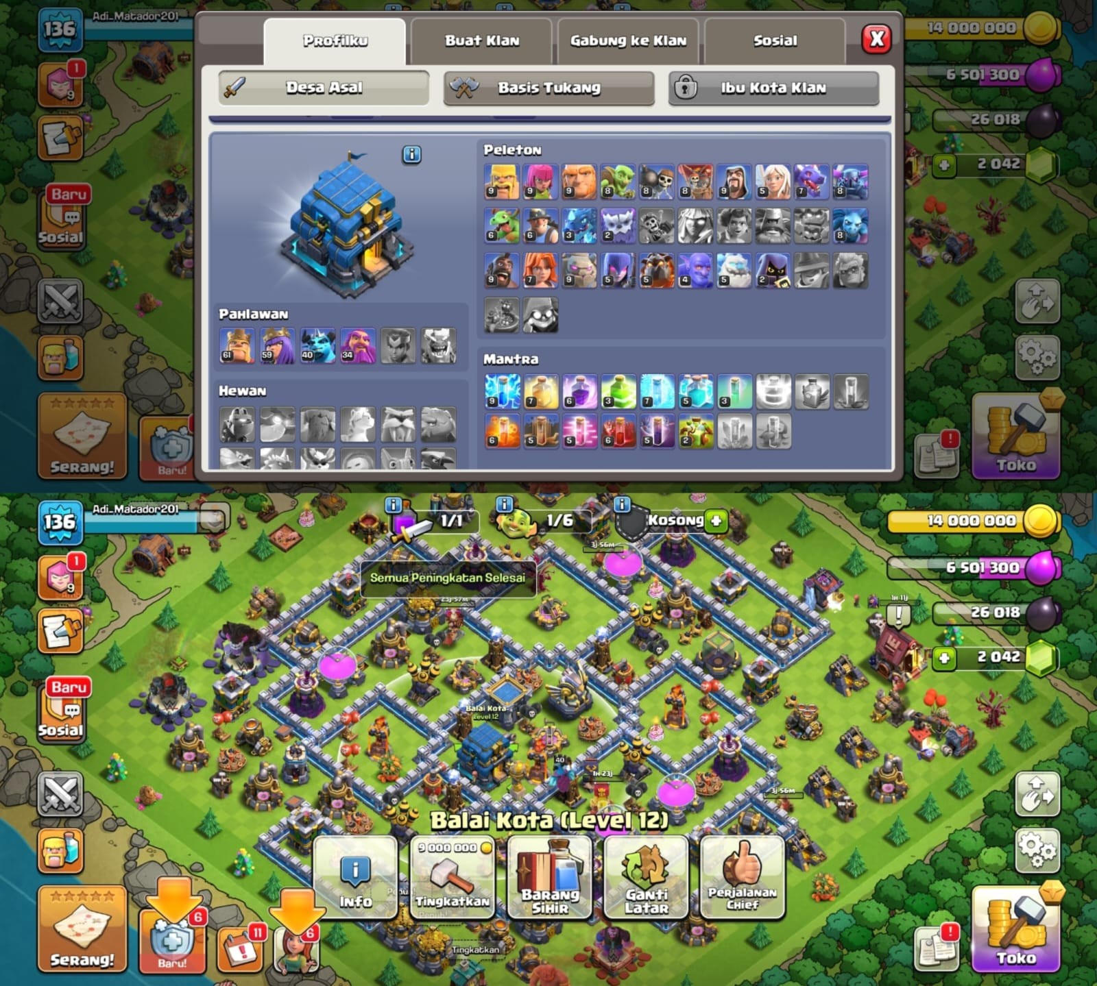 TH12 Clash of Clans Account | Level 136 | BK 61, AQ 59, GW 34 | iOS/Android