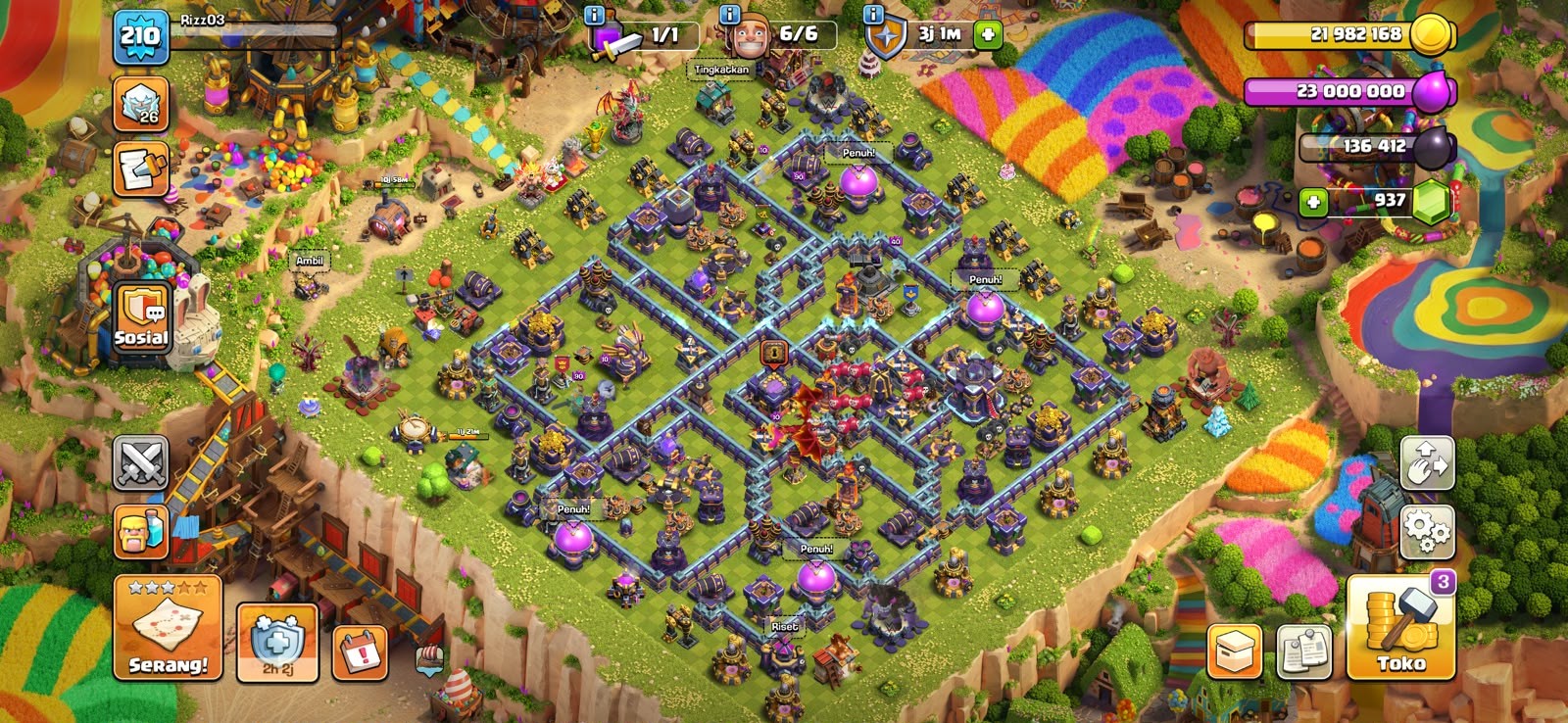 TH15 Clash of Clans Account | Level 210 | BK 83, AQ 90, GW 65, RC 36, MP 65 | iOS/Android