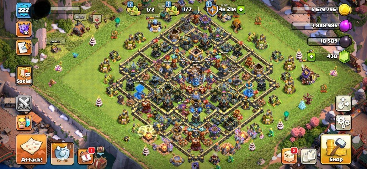 TH18 Clash of Clans Account | Level 222 | BK 85, AQ 88, GW 54, RC 48, MP 60 | iOS/Android