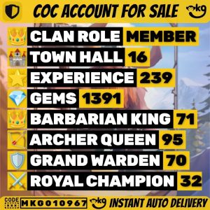 TH16 Clash of Clans Account | Level 239 | Heroes 71_95_70_32 | iOS/Android
