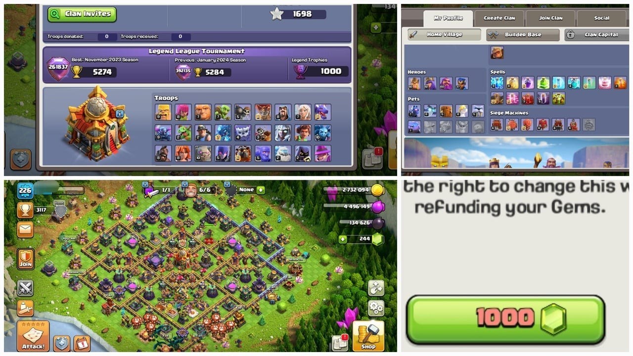 TH16 Clash of Clans Account | Level 226 | Heroes 80/82/60/37 | iOS/Android