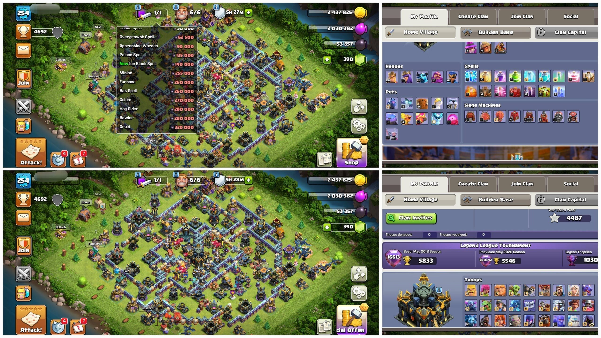 TH17 Clash of Clans Account | Level 254 | Heroes 84_97_75_60_42 | iOS/Android
