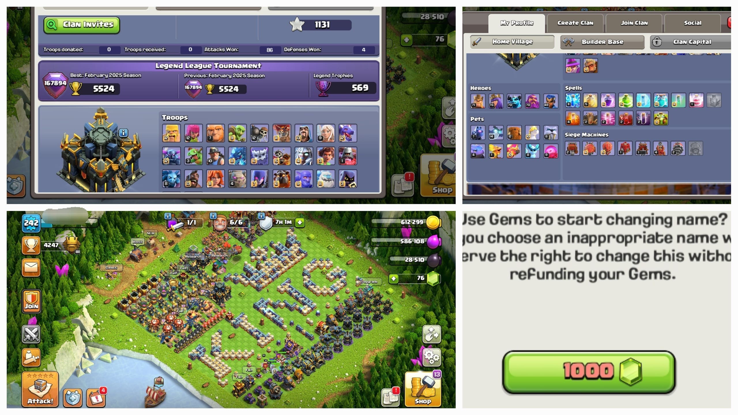 TH17 Clash of Clans Account | Level 242 | Heroes 71/76/70/70/49 | iOS/Android