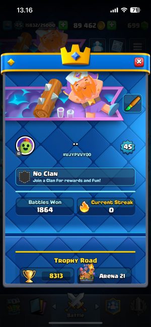 King Tower 14 Clash Royale Account | 8,313 Trophies | Arena 21 | 118 Cards, 11 Evos | iOS/Android