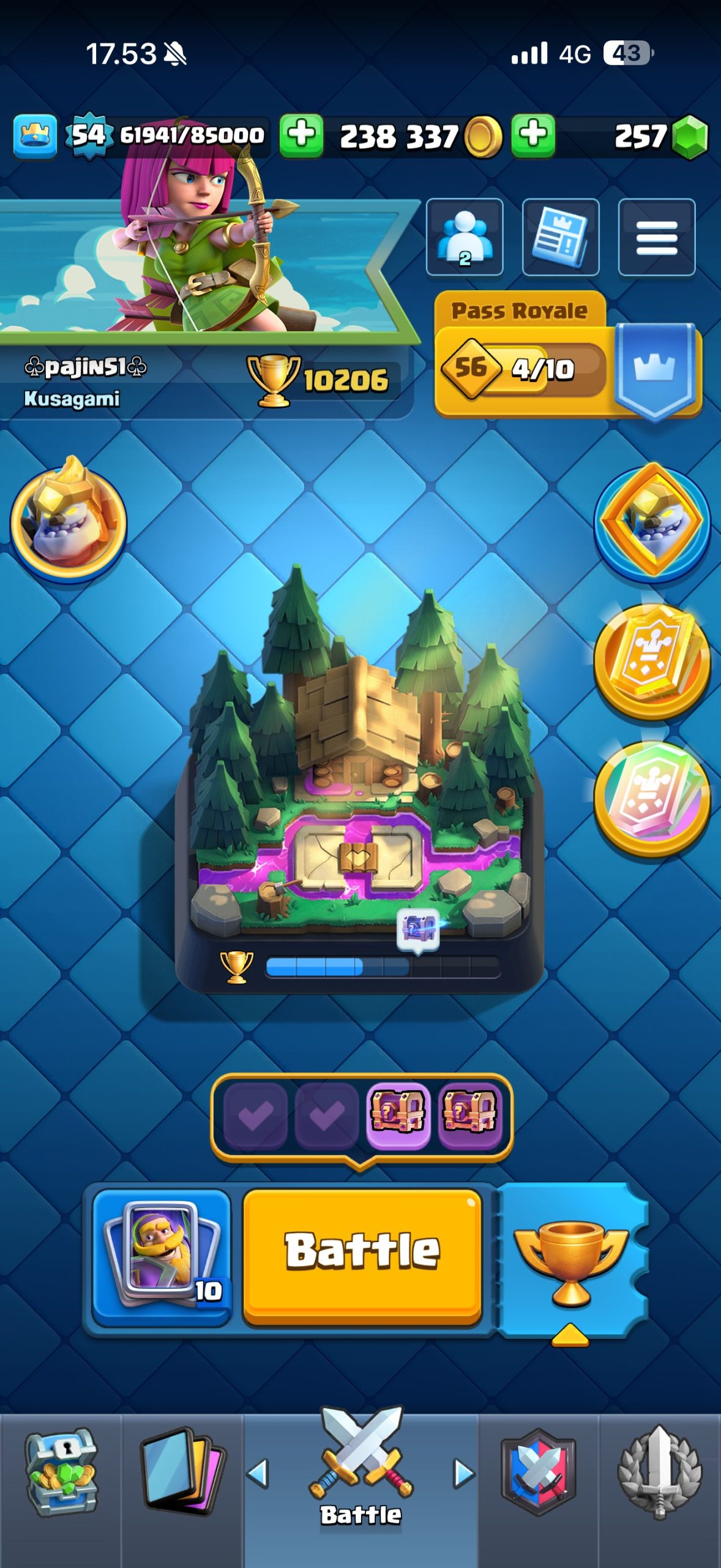 King Tower 15 Clash Royale Account | 10,206 Trophies | Arena 25 | 121 Cards, 10 Evos | iOS/Android