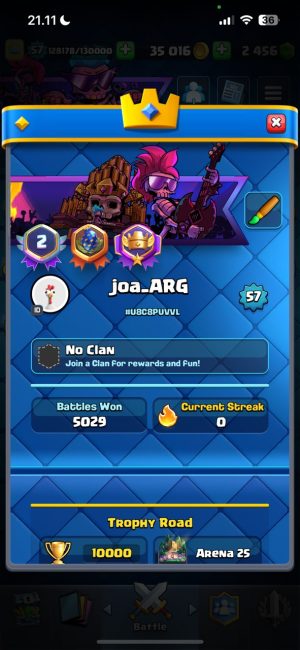 Clash Royale account King Tower 15 Clash Royale Account | 10,000 Trophies | Arena 25 | 121 Cards, 14 Evos | iOS/Android