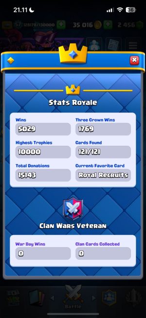 Clash Royale account King Tower 15 Clash Royale Account | 10,000 Trophies | Arena 25 | 121 Cards, 14 Evos | iOS/Android