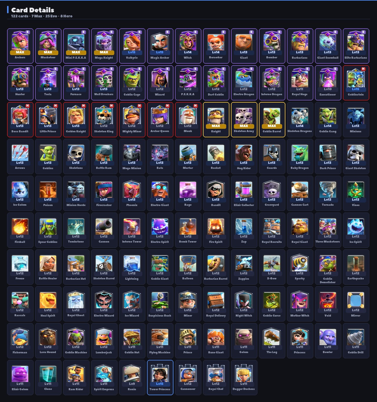 King Tower 15 Clash Royale Account | 11,772 Trophies | Arena 28 | 122 Cards, 25 Evos | iOS/Android