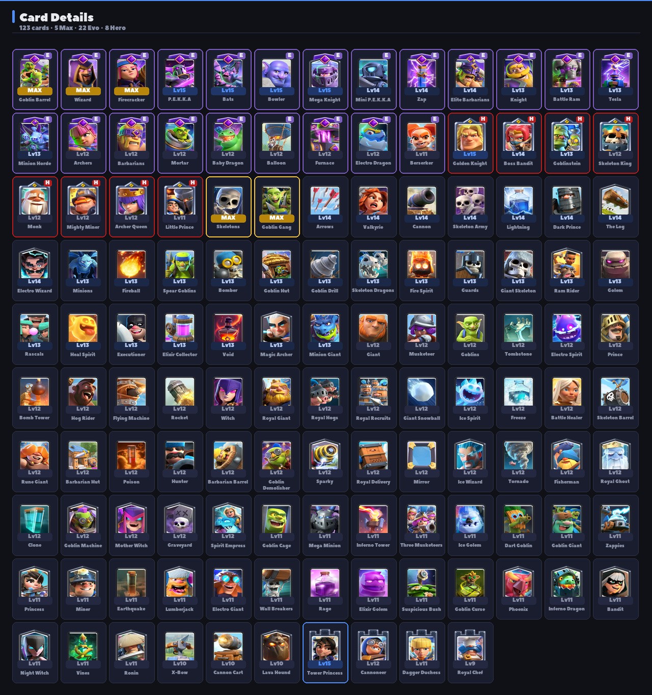 King Tower 15 Clash Royale Account | 12,556 Trophies | Arena 28 | 123 Cards, 22 Evos | iOS/Android