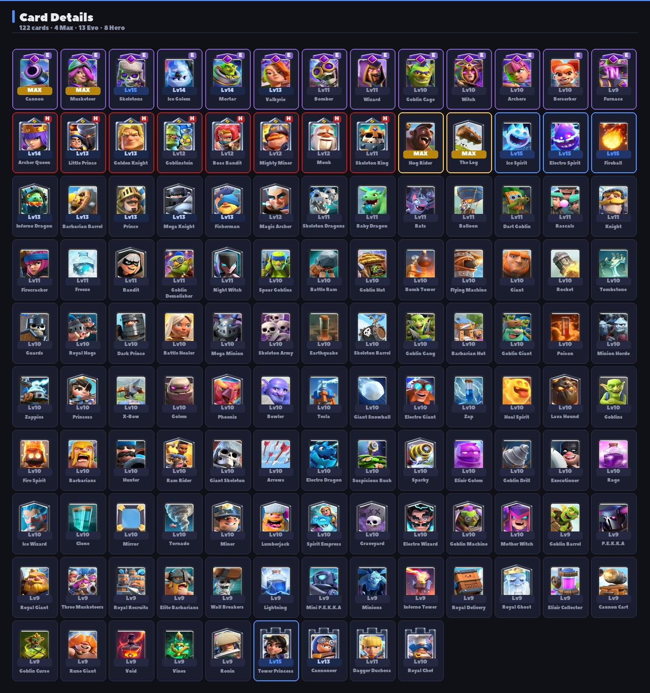 King Tower 14 Clash Royale Account | 12,055 Trophies | Arena 28 | 122 Cards, 13 Evos | iOS/Android
