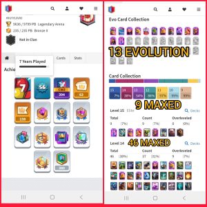 Clash Royale account King Tower 15 Clash Royale Account | 9,636 Trophies | Arena 24 | 13 Evos | iOS/Android