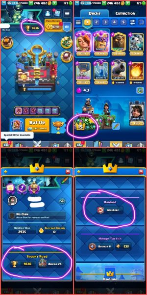 Clash Royale account King Tower 15 Clash Royale Account | 9,636 Trophies | Arena 24 | 13 Evos | iOS/Android
