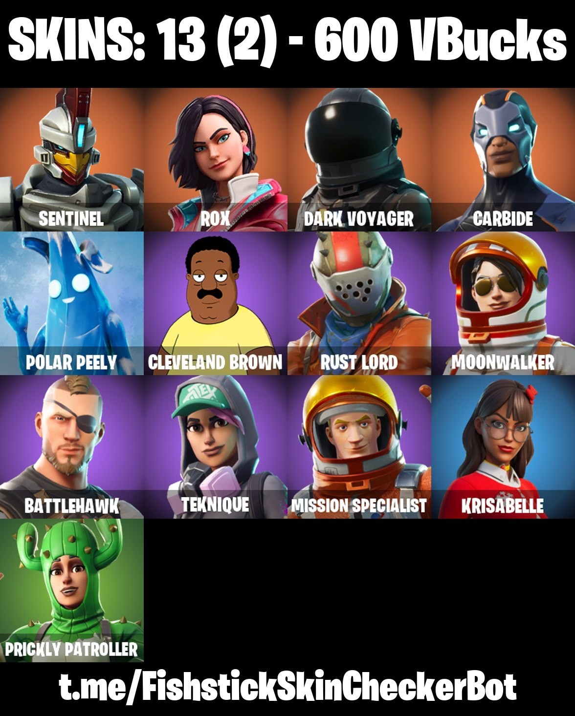 13-Skin Fortnite Account | Take The L, Dark Voyager, Carbide, Peely | PC/PSN/Xbox