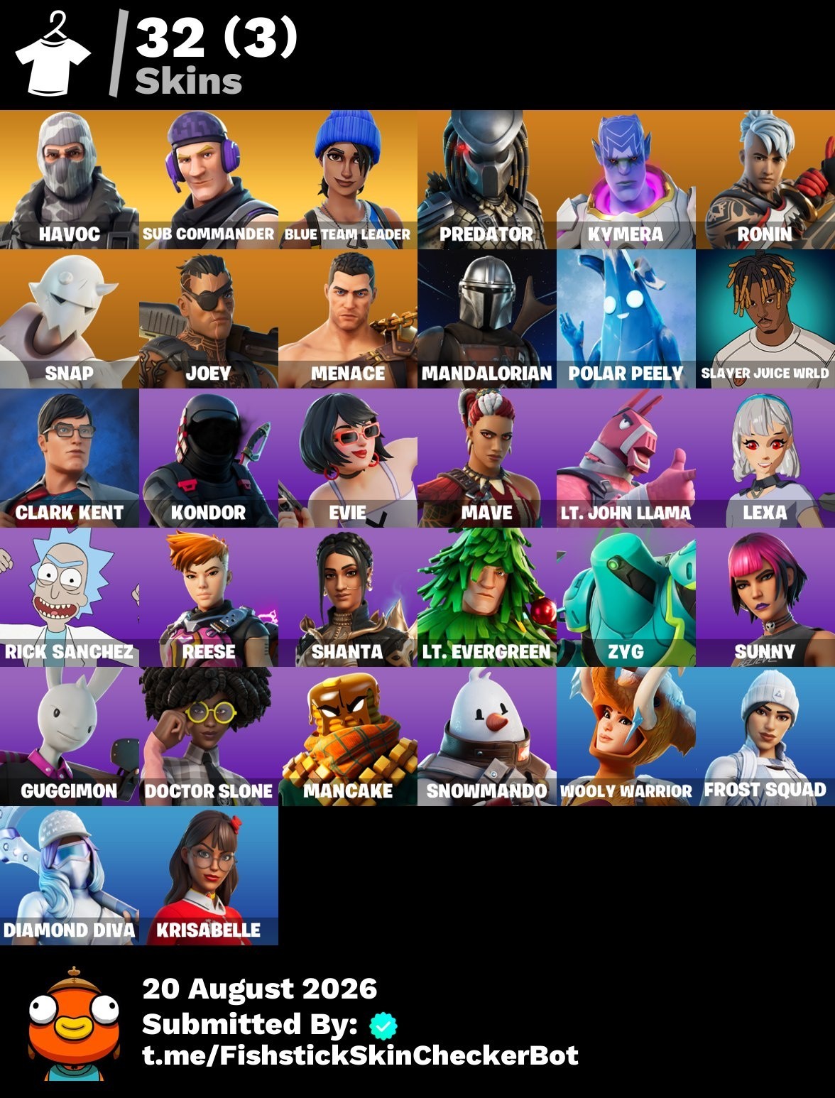 32-Skin Fortnite Account | Havoc, Mako, Sub Commander, Orange Justice | PC/Switch/Mobile