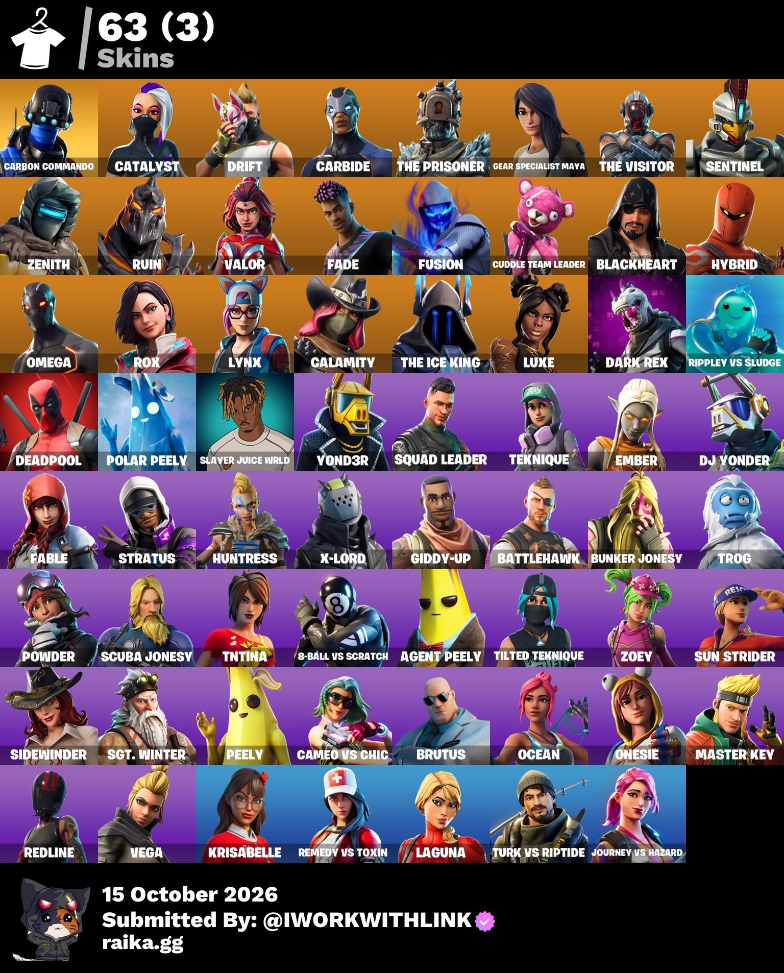 Fortnite account 63-Skin Fortnite Account | Carbide, The Visitor, Drift, Carbon Commando | PC/PSN/Xbox