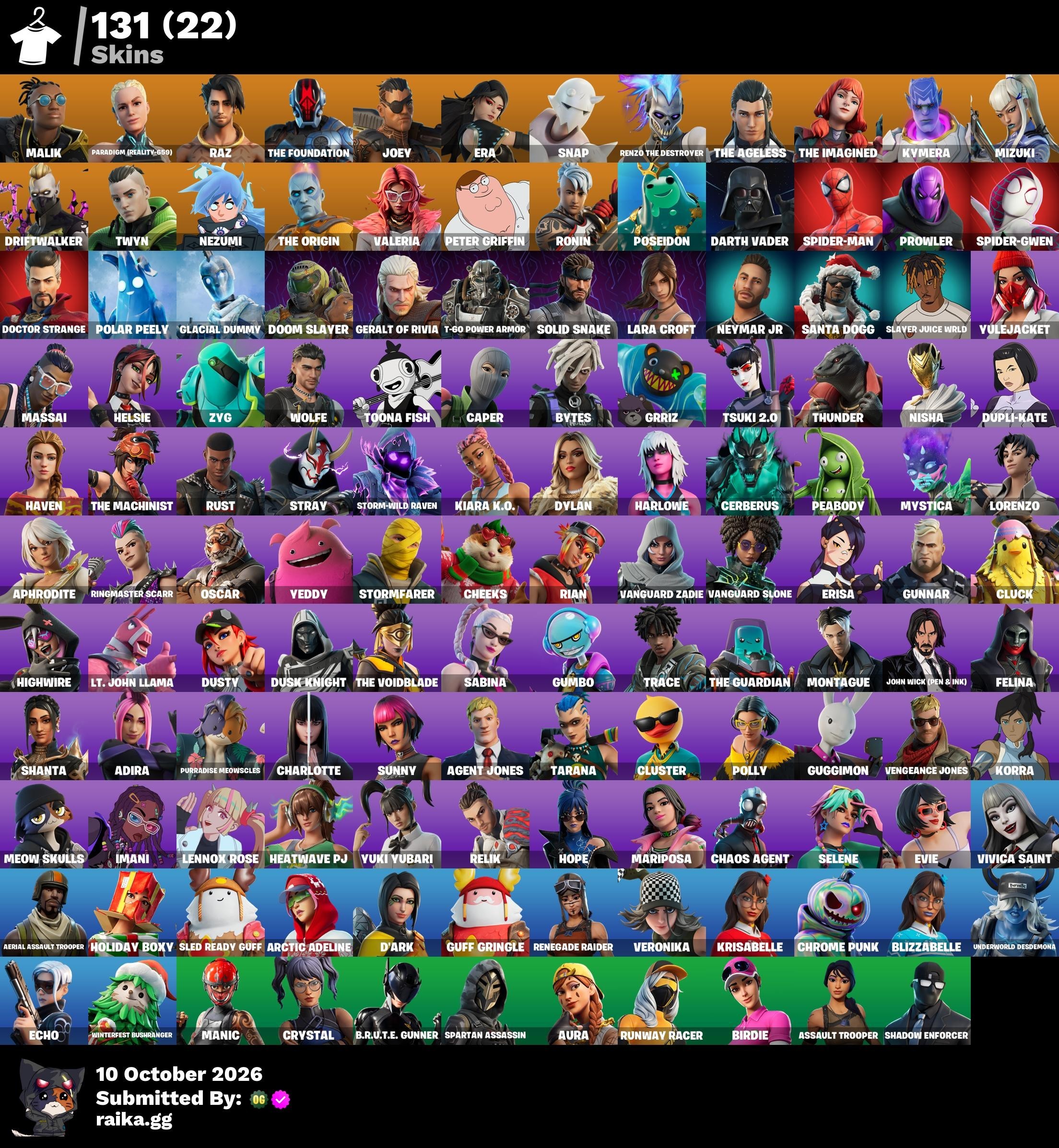 131-Skin Fortnite Account | Renegade Raider, Aerial Assault Trooper, Malik, Paradigm | PC/PSN/Xbox