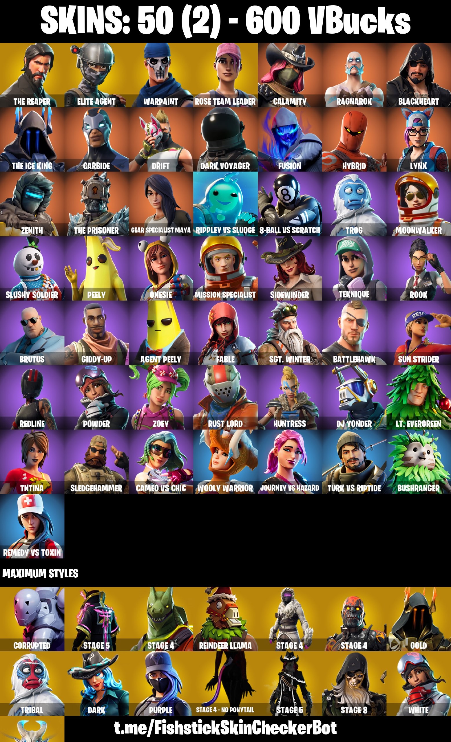 50-Skin OG Fortnite Account | The Reaper, Take The L, Elite Agent, Dark Voyager | PC/PSN/Xbox/Switch/Mobile