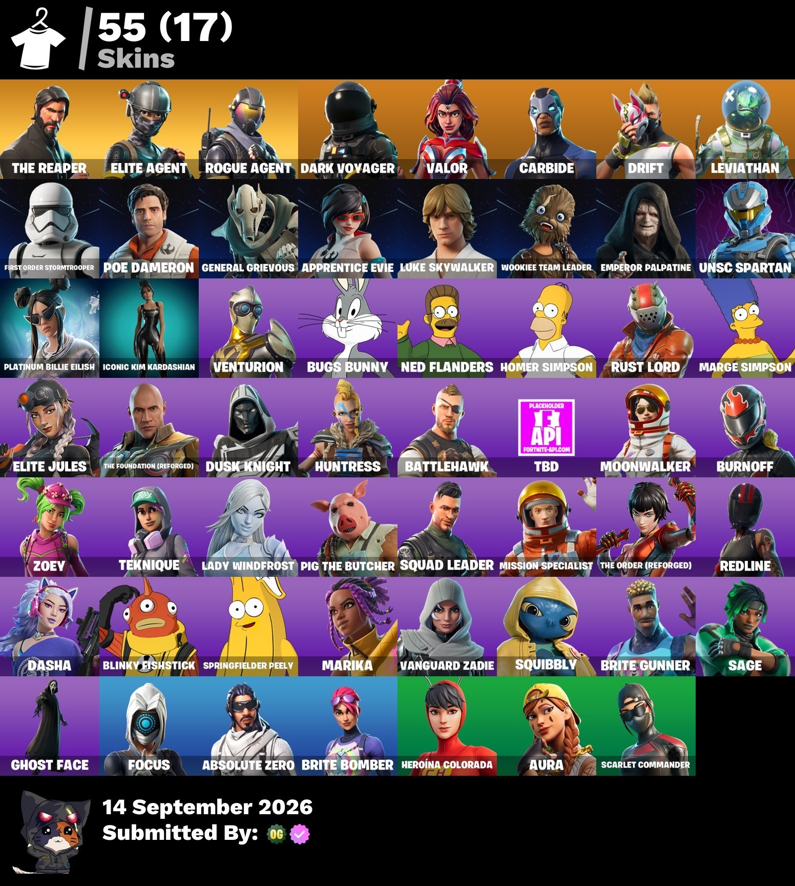 Fortnite account 55-Skin Fortnite Account | The Reaper, Take The L, Elite Agent, Dark Voyager | PC/PSN/Xbox