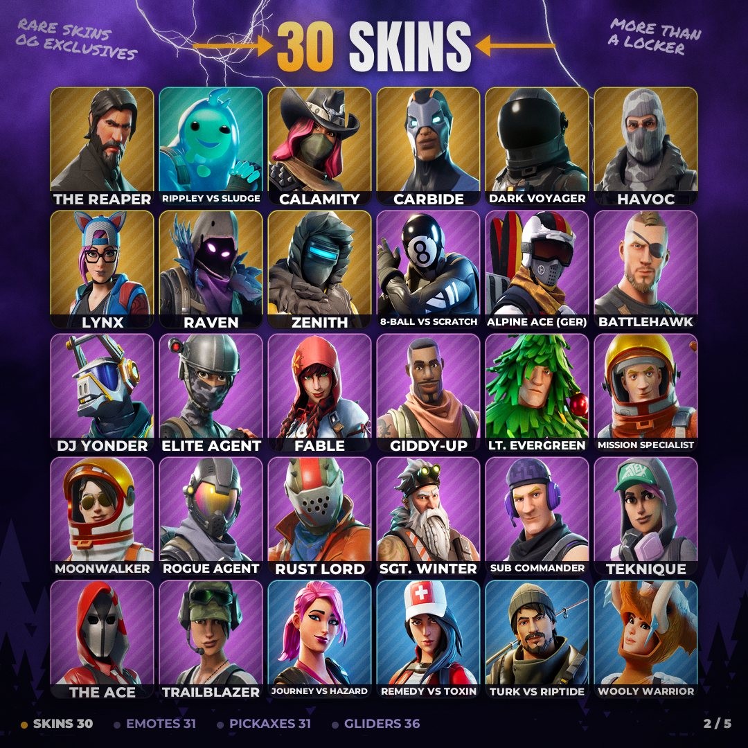 30-Skin Fortnite Account | The Reaper, Take The L, Havoc, Elite Agent | PC/PSN/Xbox/Switch/Mobile