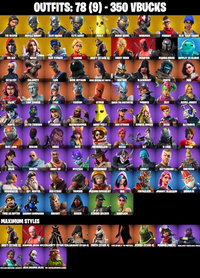 Fortnite account 78-Skin Fortnite Account | Blue Squire, Royale Knight, The Reaper, Take The L | PC/Xbox