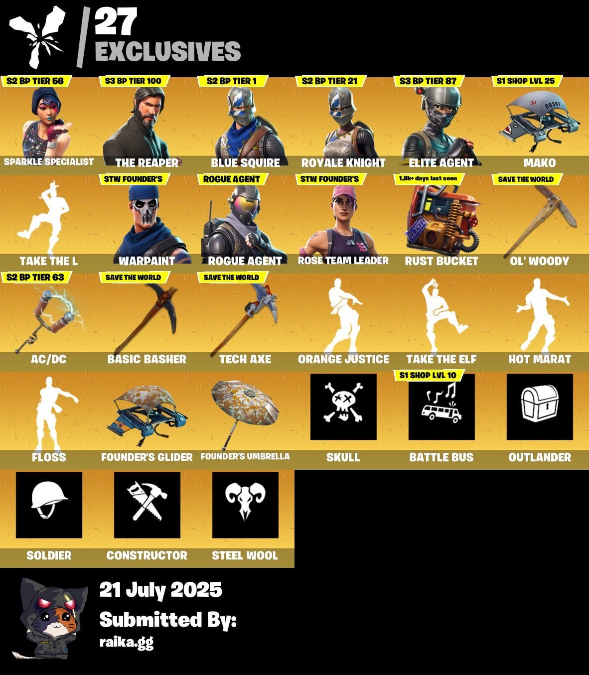 72-Skin OG Fortnite Account | Sparkle Specialist, Blue Squire, Royale Knight, The Reaper | PC/PSN/Xbox