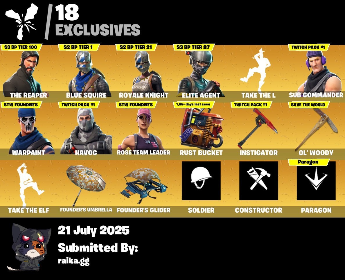 26-Skin OG Fortnite Account | Blue Squire, Royale Knight, The Reaper, Take The L | PC/PSN/Xbox