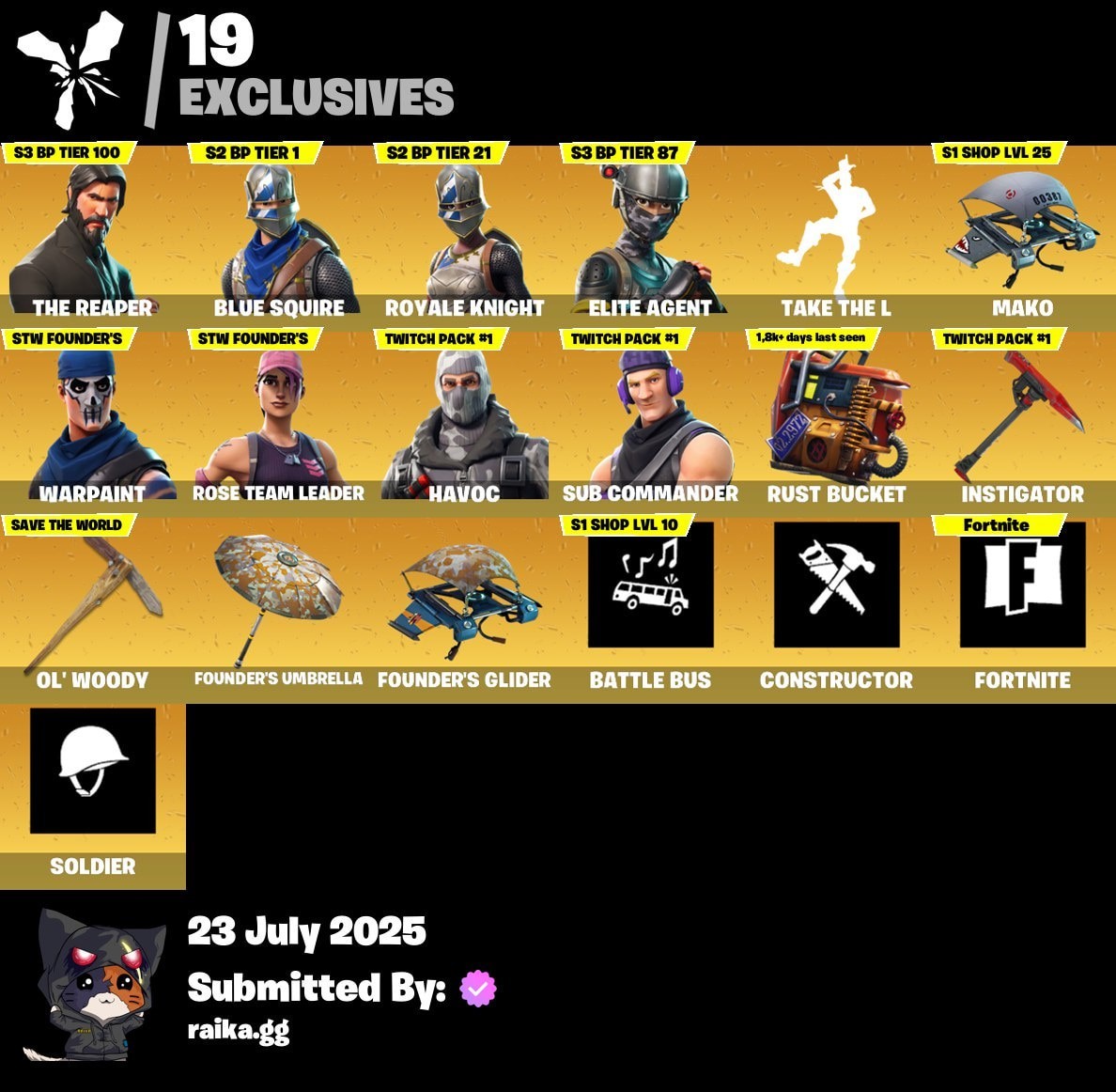 19-Skin OG Fortnite Account | Blue Squire, Royale Knight, The Reaper, Take The L | PC/PSN/Xbox