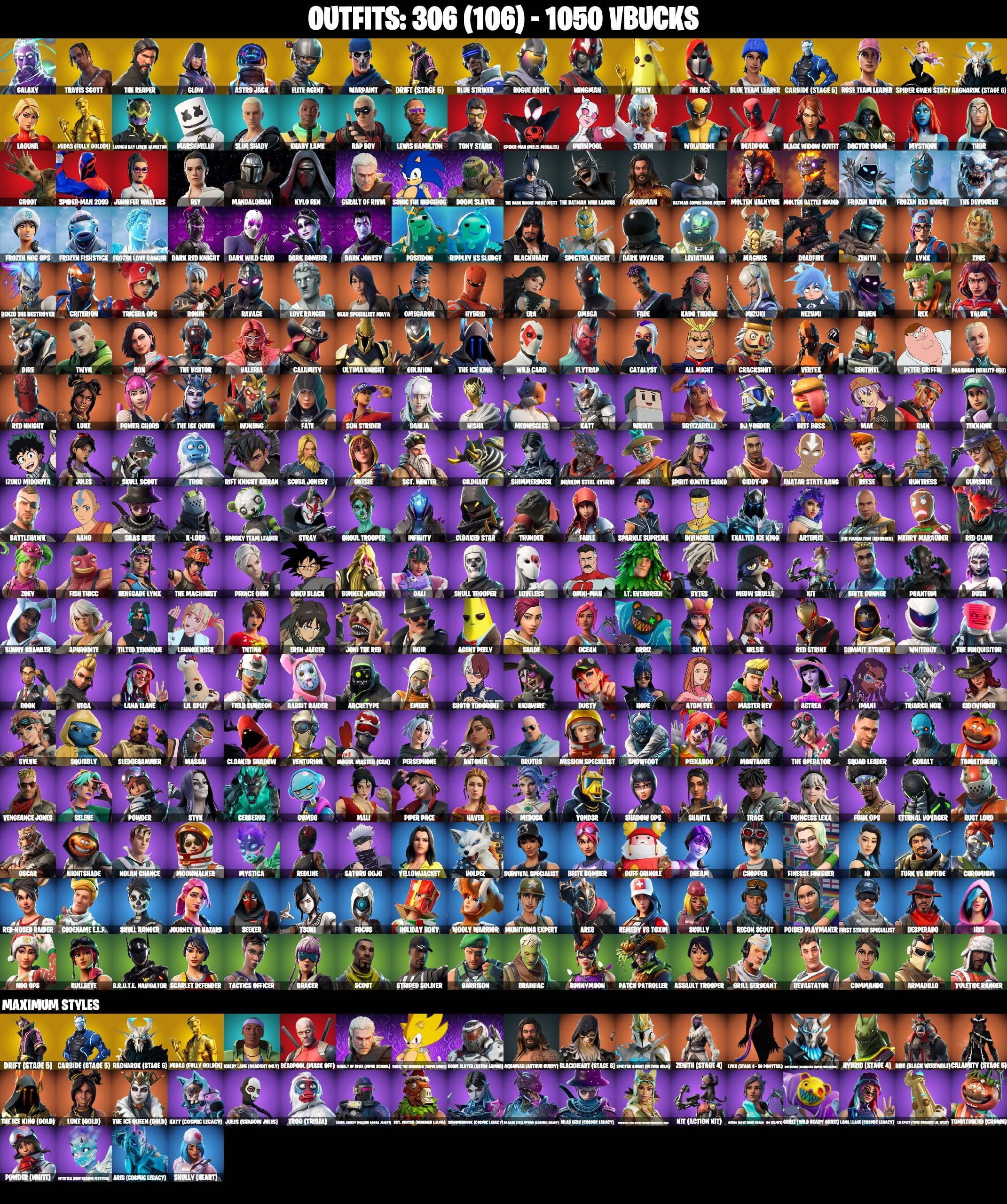306-Skin OG Fortnite Account | Galaxy, Travis Scott, The Reaper, Glow | PC/Xbox/Switch/Mobile