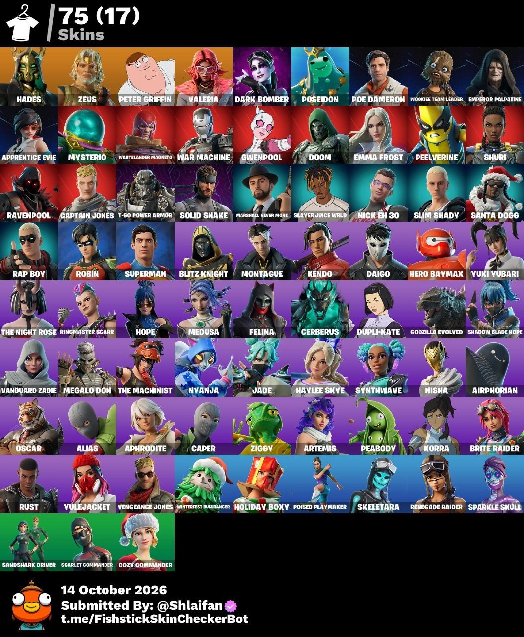 75-Skin Fortnite Account | Renegade Raider, Hades, Zeus, Peter Griffin | PC