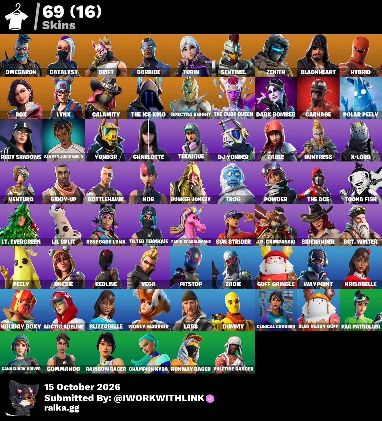 69-Skin Fortnite Account | Carbide, The Ice King, Drift, Ragnarok | PC/PSN/Xbox