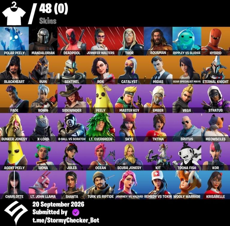 48-Skin Fortnite Account | Glow, Peely, Hybrid, Blackheart | PC/PSN