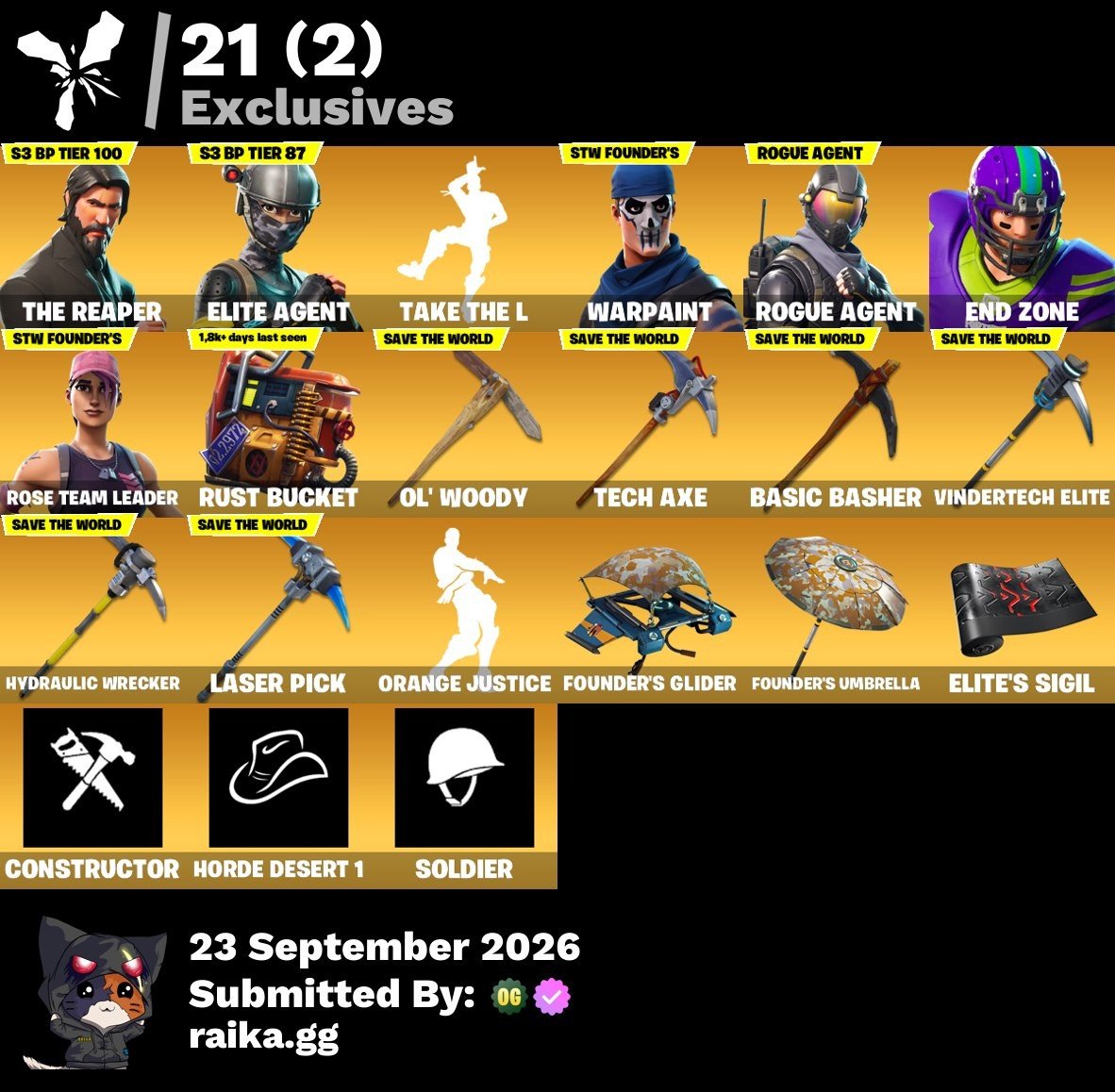 52-Skin OG Fortnite Account | The Reaper, Elite Agent, Dark Voyager, Omega | PC/PSN/Xbox