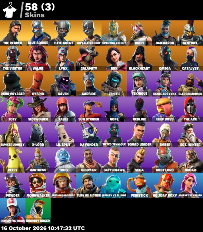 58-Skin Fortnite Account | Blue Squire, Royale Knight, The Reaper, Elite Agent | PC/PSN