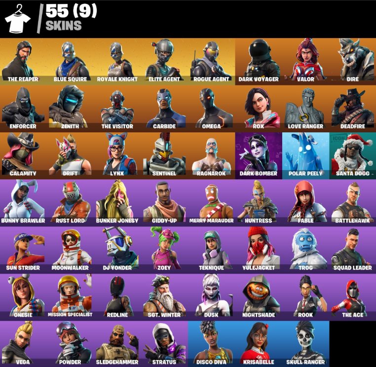 55-Skin Fortnite Account | Blue Squire, Royale Knight, The Reaper, Elite Agent | PC/PSN/Xbox