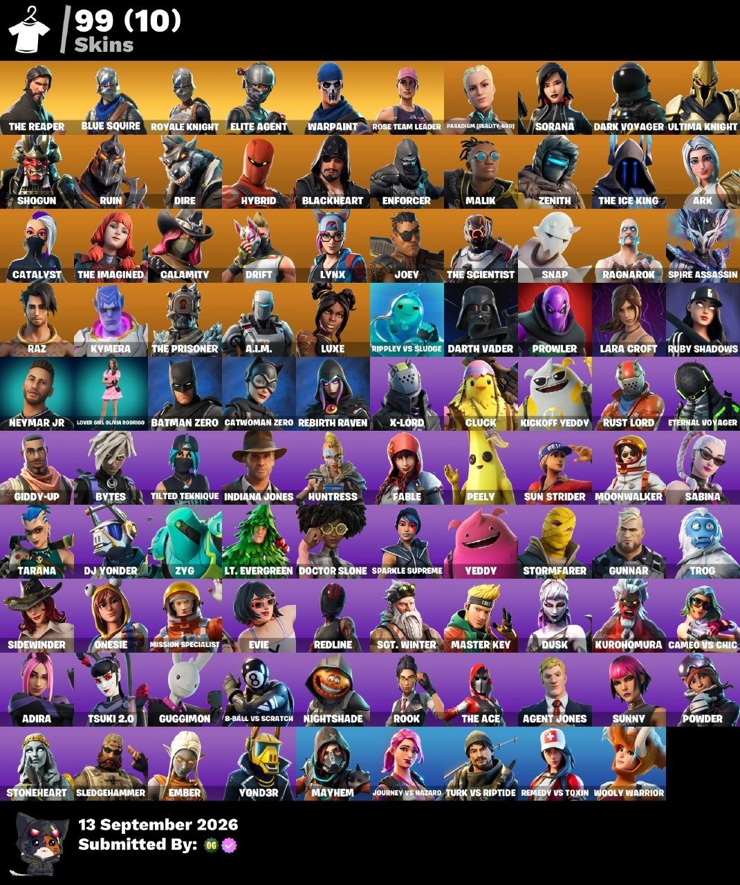 99-Skin OG Fortnite Account | Blue Squire, Royale Knight, The Reaper, Elite Agent | PC/Xbox
