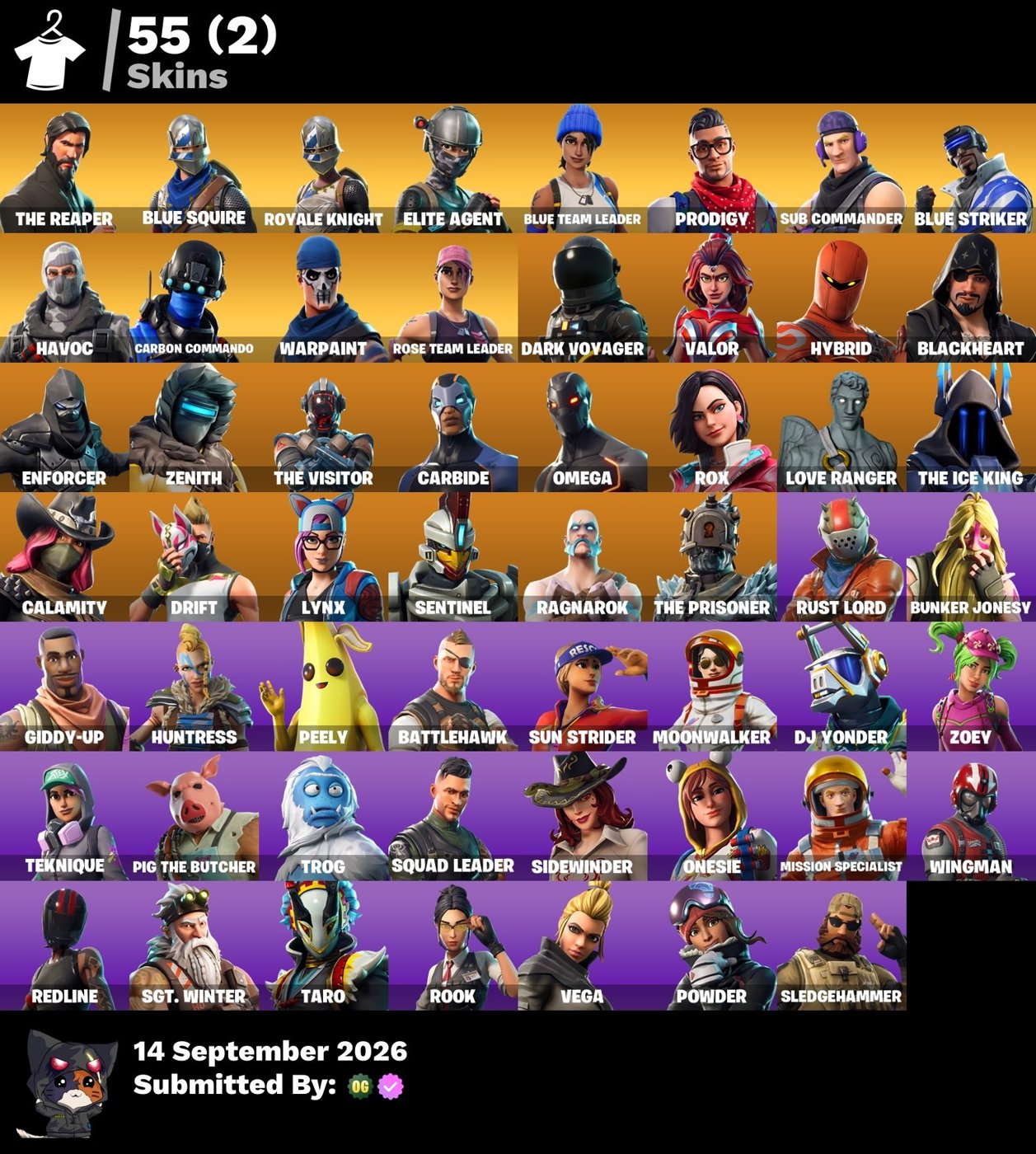 55-Skin OG Fortnite Account | Blue Squire, Royale Knight, The Reaper, Elite Agent | PC/PSN/Xbox