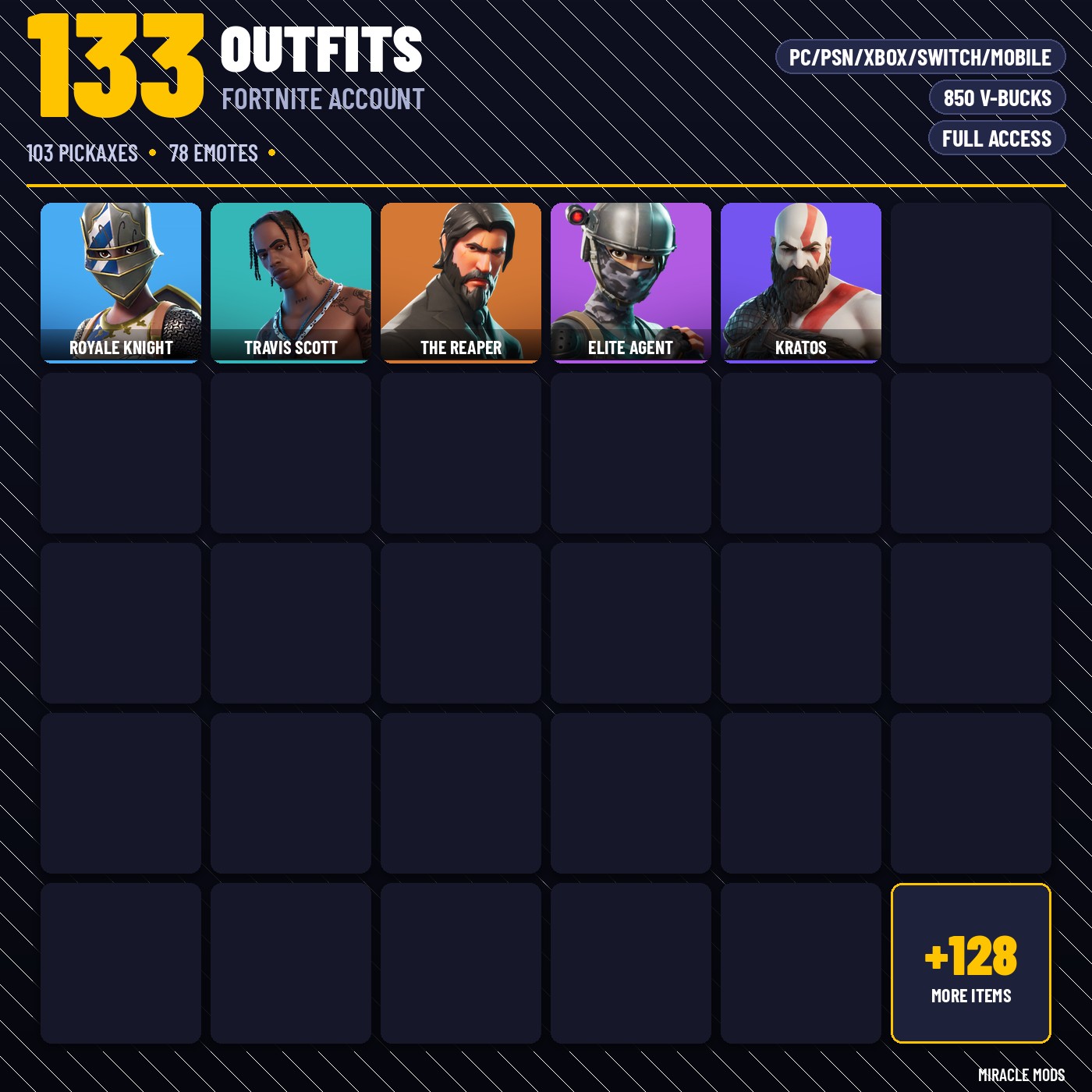 133-Skin Fortnite Account | Royale Knight, Travis Scott, The Reaper, Elite Agent | PC/PSN/Xbox/Switch/Mobile